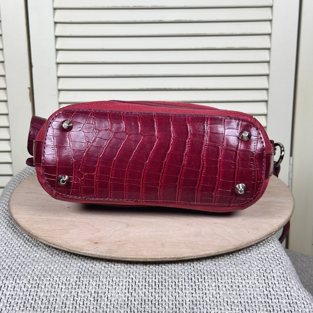 Coldwater Creek Crossbody Purse Shoulder Bag Red Suede and Croc Embossed Leather - Picture 5 of 10